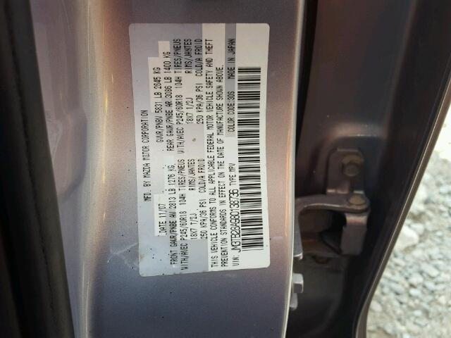 JM3TB28A980138736 - 2008 MAZDA CX-9 SILVER photo 10