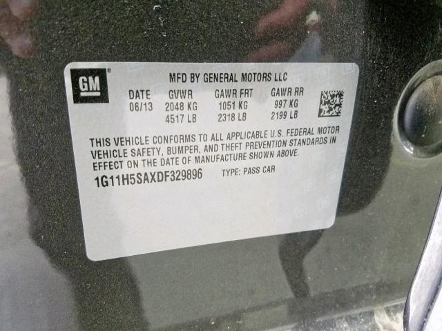 1G11H5SAXDF329896 - 2013 CHEVROLET MALIBU LTZ ნაცრისფერი ფოტო 10