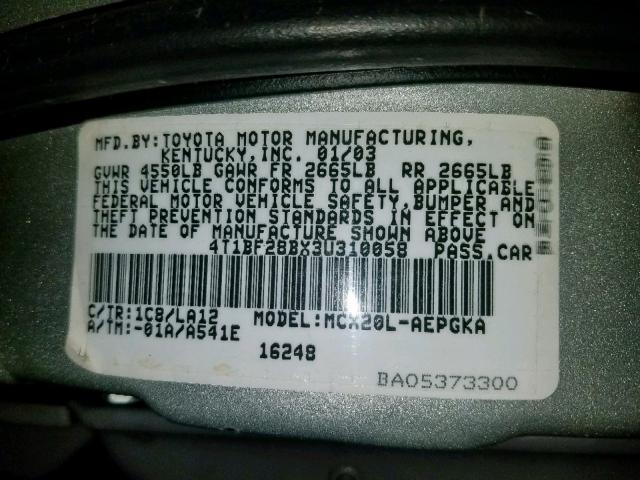 4T1BF28BX3U310058 - 2003 TOYOTA AVALON XL SILVER photo 10