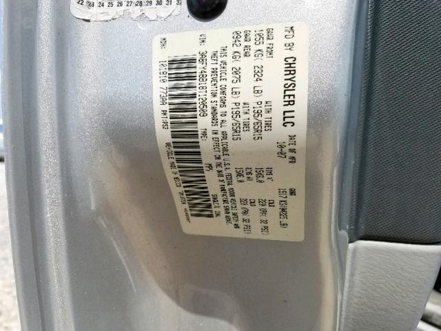 3A8FY48B18T120509 - 2008 CHRYSLER PT CRUISER SILVER photo 10