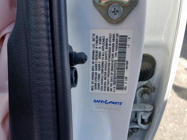 19XFB2F91FE237019 - 2015 HONDA CIVIC EXL 白色 照片 10