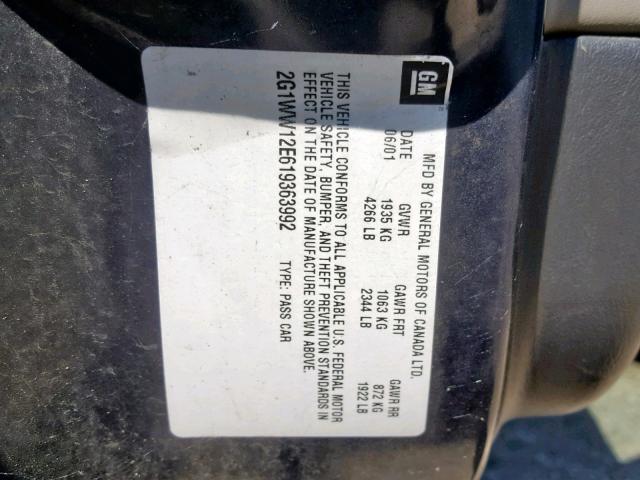 2G1WW12E619363992 - 2001 CHEVROLET MONTE CARL ლურჯი ფოტო 10