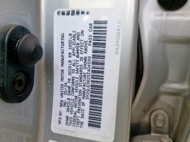 5Y2SL63825Z404599 - 2005 PONTIAC VIBE SILVER photo 10