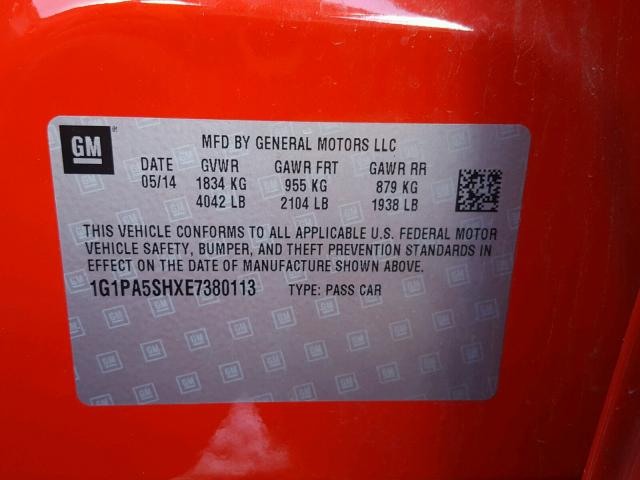 1G1PA5SHXE7380113 - 2014 CHEVROLET CRUZE LS RED photo 10