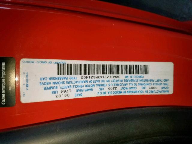 3VWCK21Y43M321402 - 2003 VOLKSWAGEN NEW BEETLE ნარინჯისფერი ფოტო 10