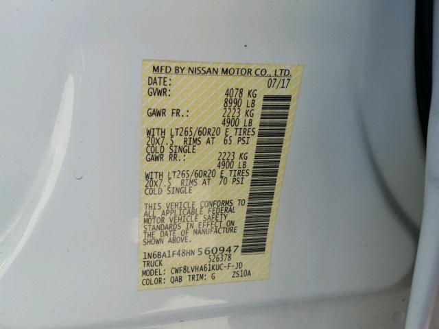 1N6BA1F48HN560947 - 2017 NISSAN TITAN XD S WHITE photo 10