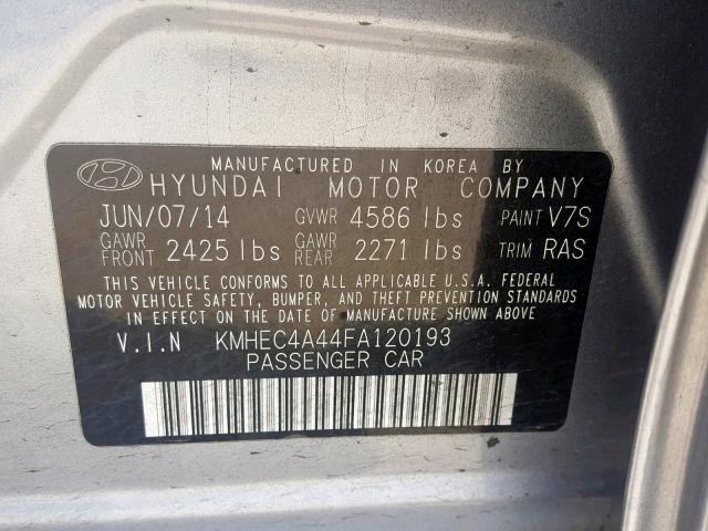 KMHEC4A44FA120193 - 2015 HYUNDAI SONATA HYB SILVER photo 10