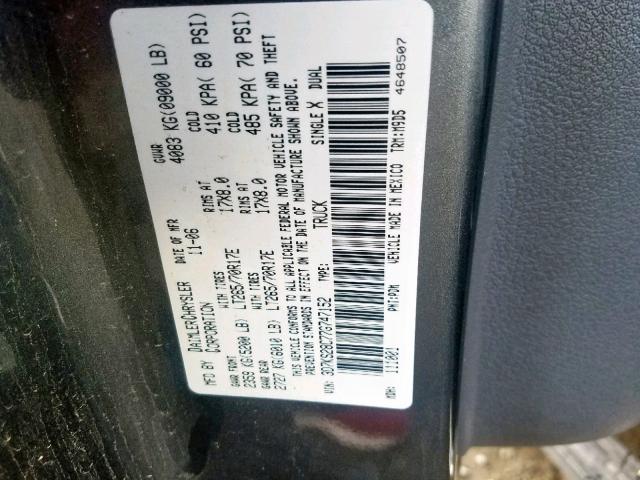3D7KS28C77G747152 - 2007 DODGE RAM 2500 S Մոխրագույն լուսանկար 10