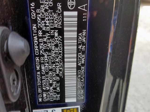 JTKJF5C77GJ023779 - 2016 TOYOTA SCION TC შავი ფოტო 10