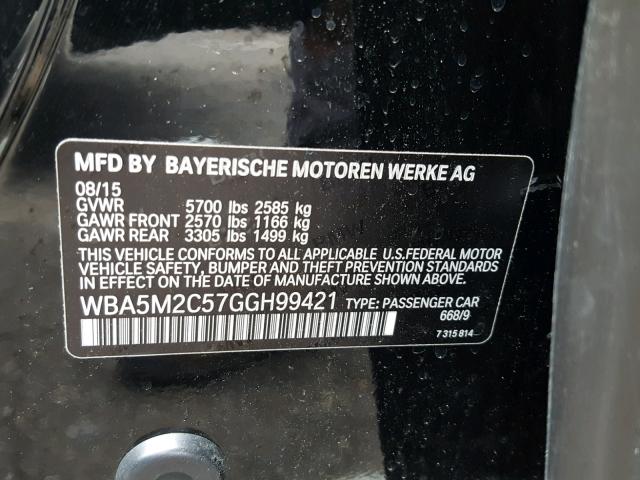 WBA5M2C57GGH99421 - 2016 BMW 535 IGT BLACK photo 10