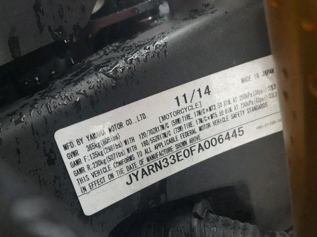 JYARN33E0FA006445 - 2015 YAMAHA FZ09 GRAY photo 10