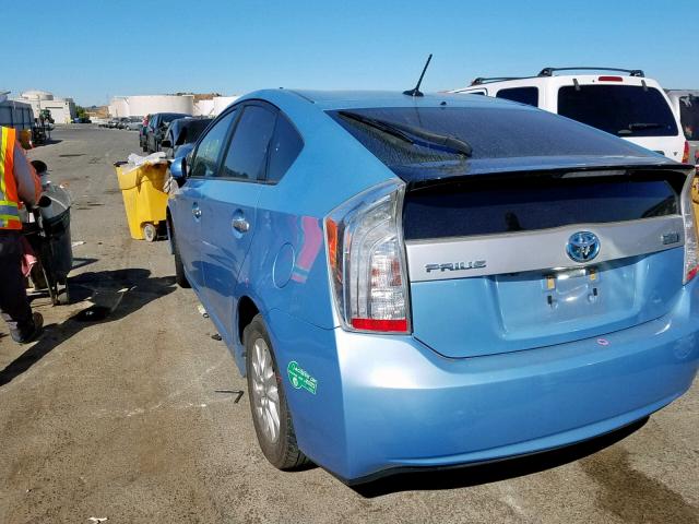 JTDKN3DP7D3046366 - 2013 TOYOTA PRIUS PLUG BLUE photo 3