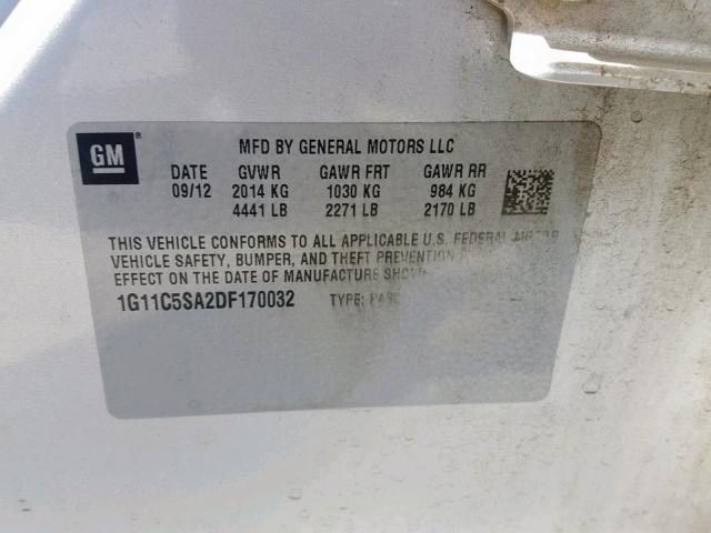 1G11C5SA2DF170032 - 2013 CHEVROLET MALIBU 1LT SILVER photo 10