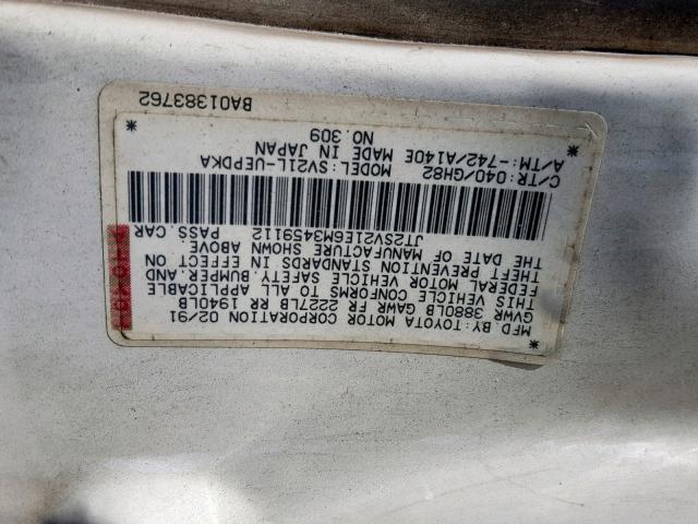 JT2SV21E6M3459112 - 1991 TOYOTA CAMRY DLX 白色 照片 10