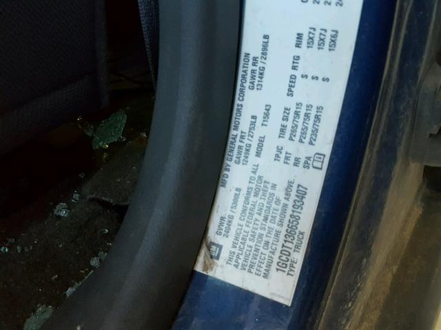 1GCDT136658193407 - 2005 CHEVROLET COLORADO L BLUE photo 10