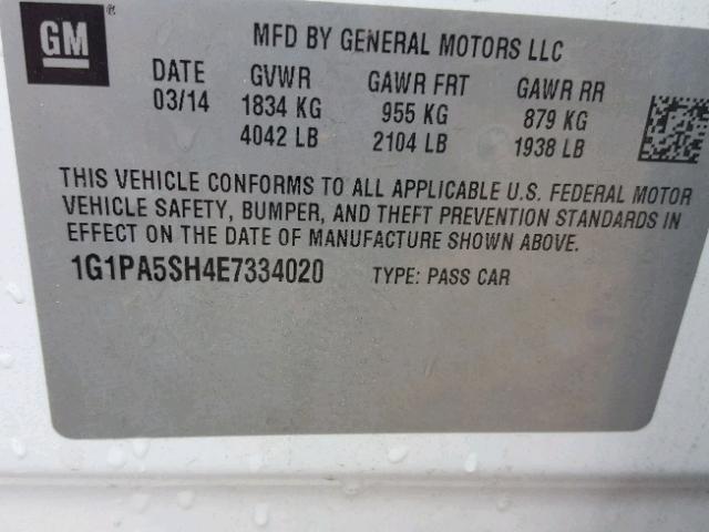 1G1PA5SH4E7334020 - 2014 CHEVROLET CRUZE LS WHITE photo 10