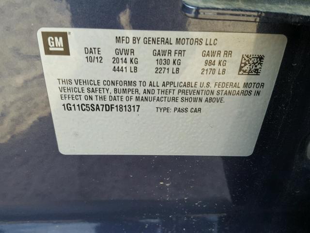 1G11C5SA7DF181317 - 2013 CHEVROLET MALIBU 1LT BLUE photo 10