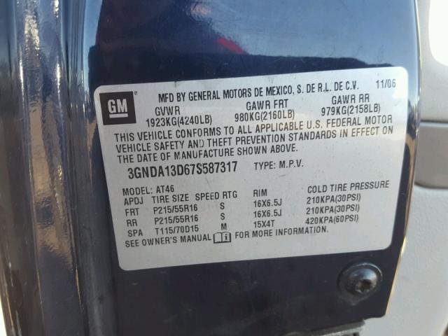 3GNDA13D67S587317 - 2007 CHEVROLET HHR LS Azul foto 10