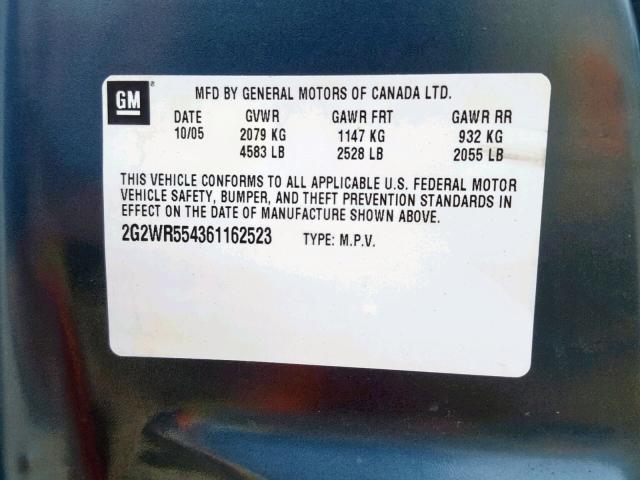 2G2WR554361162523 - 2006 PONTIAC GRAND PRIX BLUE photo 10