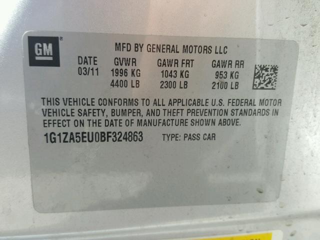 1G1ZA5EU0BF324863 - 2011 CHEVROLET MALIBU LS Күміс фото 10