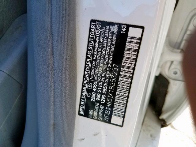 WDBJH65JX1B353237 - 2001 MERCEDES-BENZ E 320 WHITE photo 10