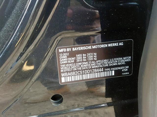 WBA6B2C51DD128444 - 2013 BMW 650 I BLACK photo 10