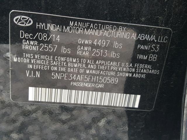 5NPE34AF5FH150589 - 2015 HYUNDAI SONATA SPO BLACK photo 10