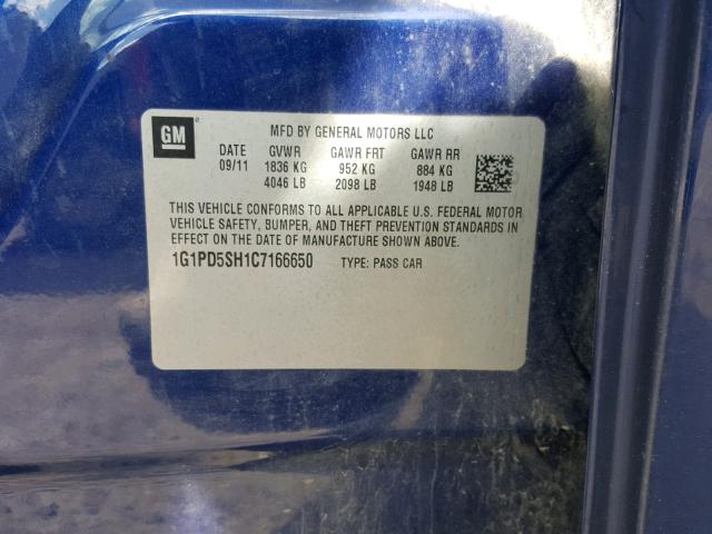 1G1PD5SH1C7166650 - 2012 CHEVROLET CRUZE LS BLUE photo 10