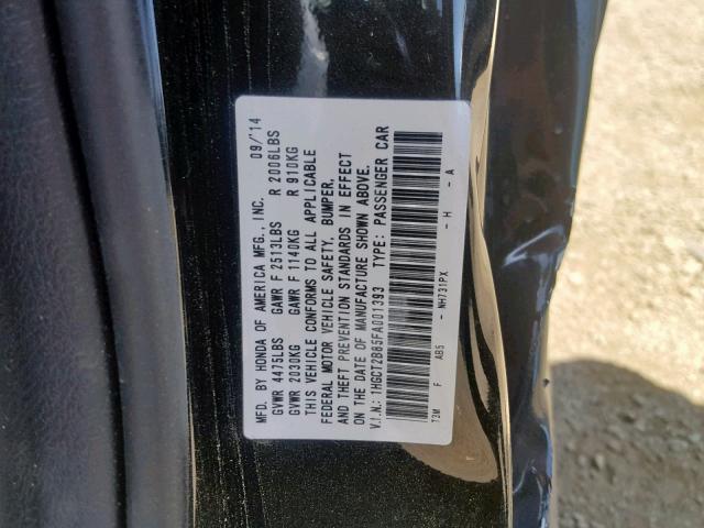 1HGCT2B85FA001393 - 2015 HONDA ACCORD EXL BLACK photo 10