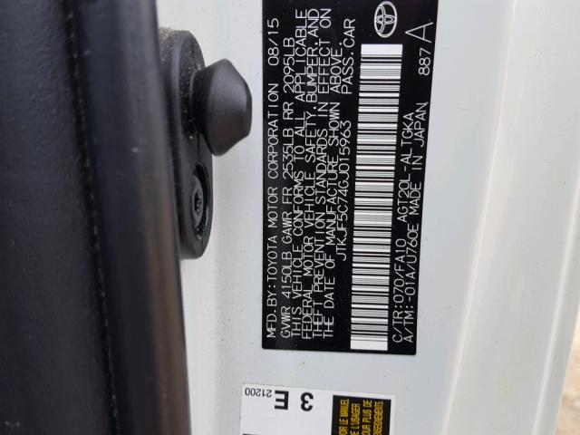 JTKJF5C74GJ015963 - 2016 TOYOTA SCION TC 白色 照片 10