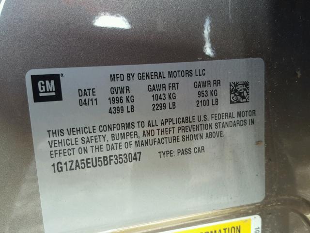 1G1ZA5EU5BF353047 - 2011 CHEVROLET MALIBU LS CHARCOAL photo 10