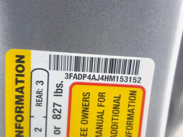 3FADP4AJ4HM153152 - 2017 FORD FIESTA S SILVER photo 10