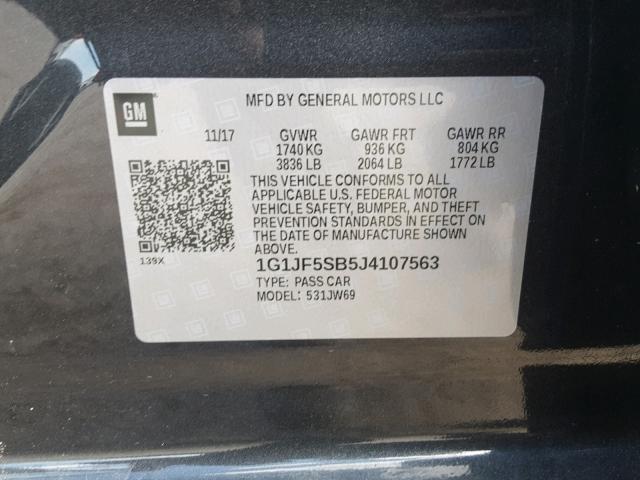 1G1JF5SB5J4107563 - 2018 CHEVROLET SONIC PREM GRAY photo 10