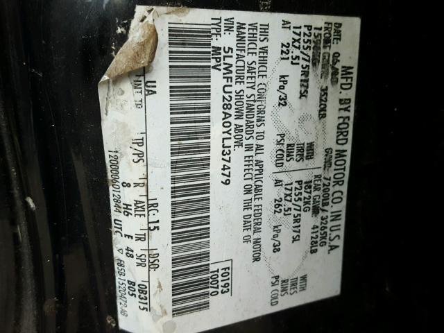 5LMFU28A0YLJ37479 - 2000 LINCOLN NAVIGATOR Қара фото 10