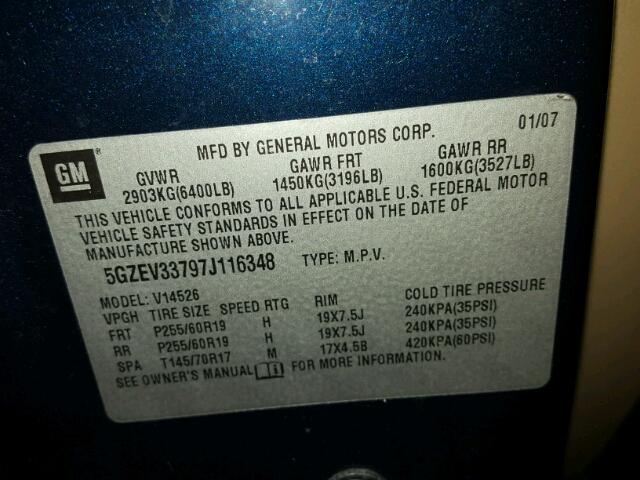 5GZEV33797J116348 - 2007 SATURN OUTLOOK SP ლურჯი ფოტო 10