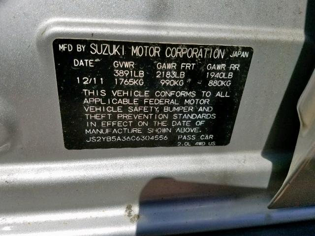 JS2YB5A36C6304556 - 2012 SUZUKI SX4 SILVER photo 10