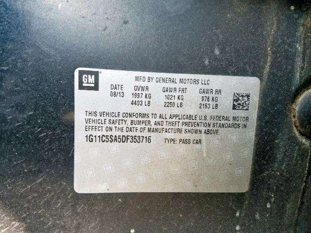 1G11C5SA5DF353716 - 2013 CHEVROLET MALIBU 1LT BLACK photo 10