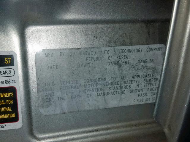 KL1TD62605B365108 - 2005 CHEVROLET AVEO BASE ვერცხლისფერი ფოტო 10