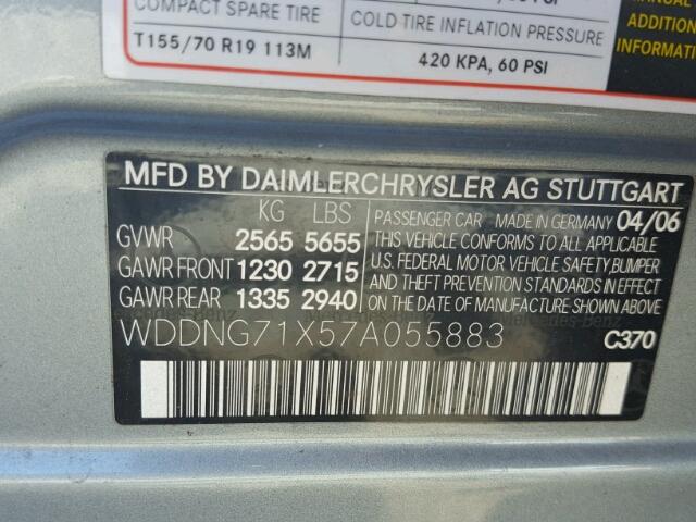 WDDNG71X57A055883 - 2007 MERCEDES-BENZ S 550 GRAY photo 10