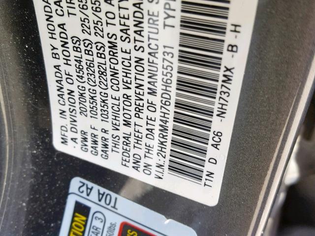 2HKRM4H76DH655731 - 2013 HONDA CR-V EXL GRAY photo 10