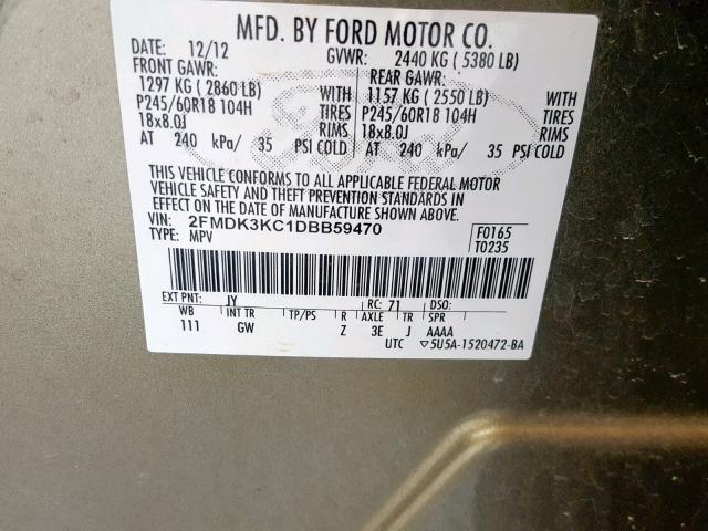 2FMDK3KC1DBB59470 - 2013 FORD EDGE LIMIT GREEN photo 10