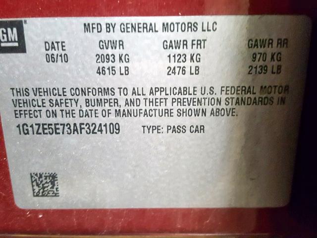 1G1ZE5E73AF324109 - 2010 CHEVROLET MALIBU LTZ წითელი ფოტო 10