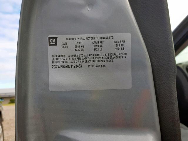 2G2WP552871123433 - 2007 PONTIAC GRAND PRIX GRAY photo 10