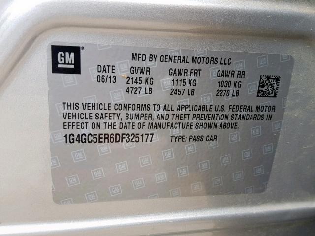 1G4GC5ER6DF325177 - 2013 BUICK LACROSSE SILVER photo 10