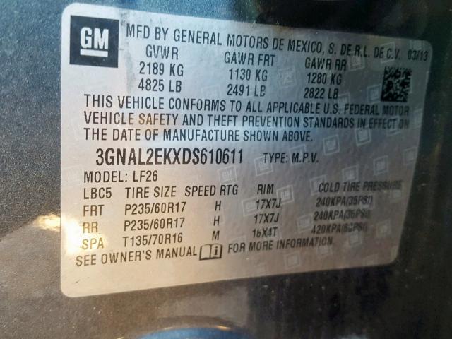 3GNAL2EKXDS610611 - 2013 CHEVROLET CAPTIVA LS 蓝色 照片 10