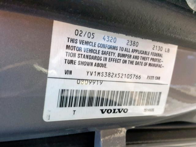 YV1MS382X52105766 - 2005 VOLVO S40 2.4I SILVER photo 10