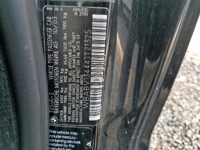 WBABV13444JT21325 - 2004 BMW 325 CI SUL BLACK photo 10