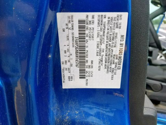 1FAHP3GN8AW165767 - 2010 FORD FOCUS SES BLUE photo 10