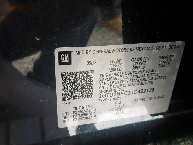 3GTU2NEC1JG422125 - 2018 GMC SIERRA K15 CHARCOAL photo 10