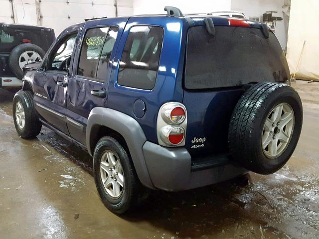 1J4GL48K73W719258 - 2003 JEEP LIBERTY SP BLUE photo 3